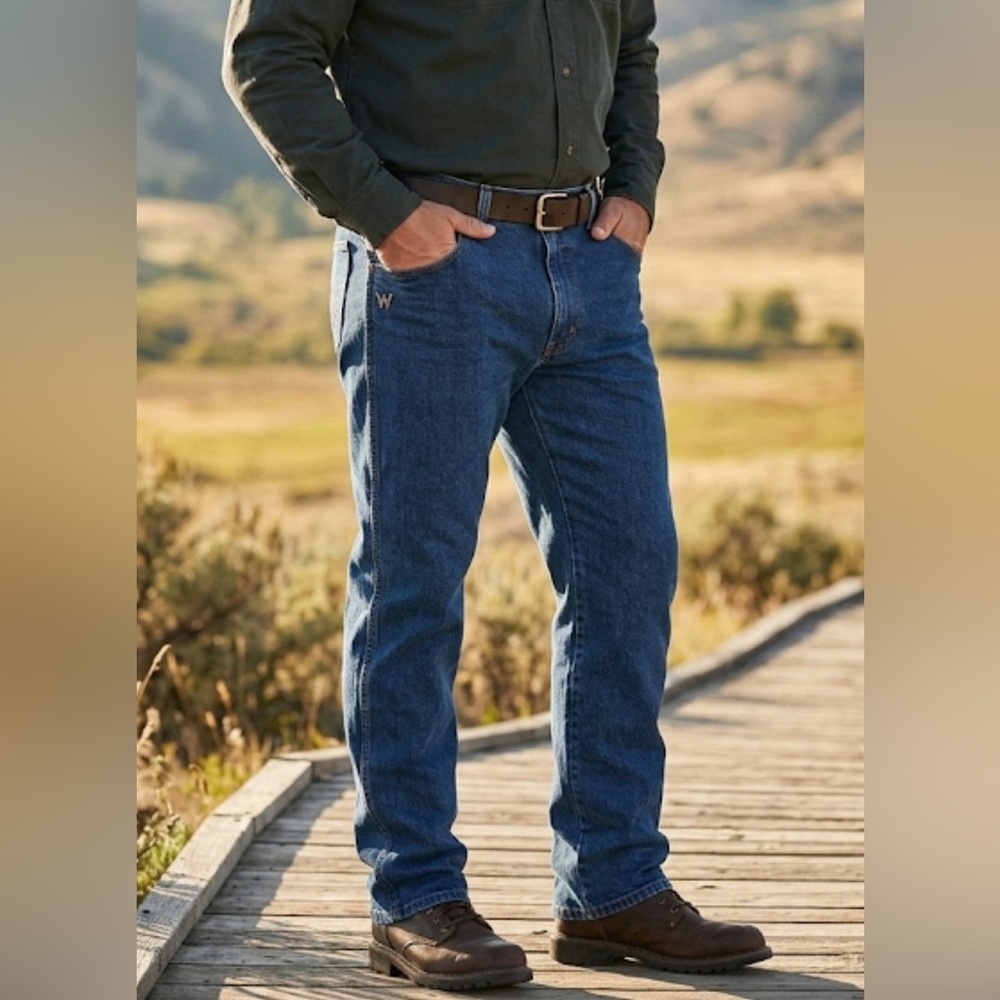 Wrangler Rugged Wear Blue Jeans
Mens 48x30 Relaxed‎ Fit Over Boot  NWT